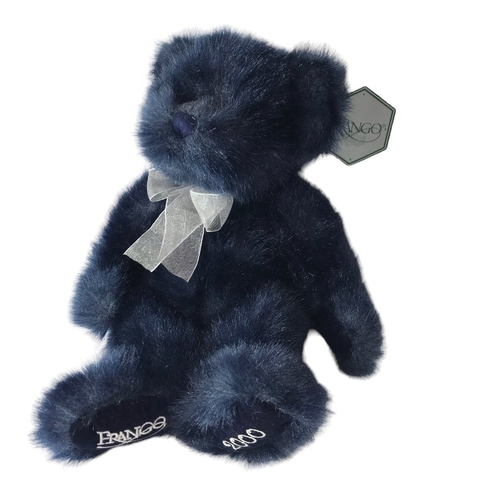 Bon Marche Dark Blue FRANGOS Teddy Bear.  Plush.  New NWT.  Year "2000" Embroide